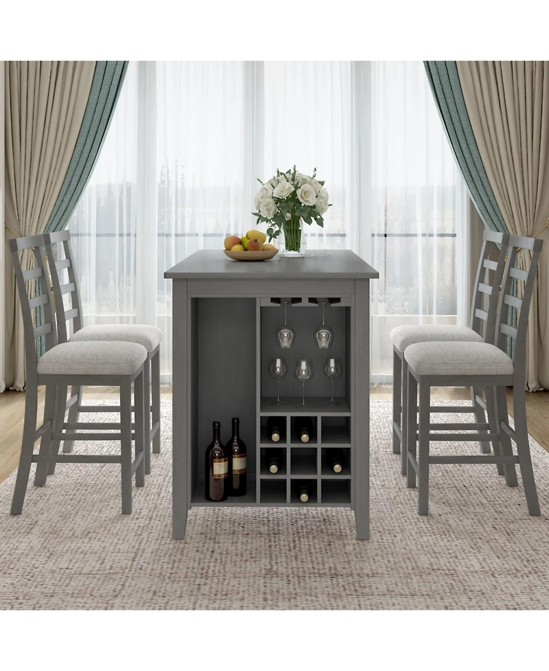 Streamdale 5-Piece Rubberwood Dining Set with Padded Chairs