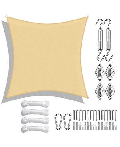 16x16 Ft Square Sun Shade Sail with Hardware Kit 97% Uv Block Top Canopy Patio