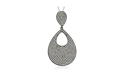 Suzy Levian Sterling Silver Cubic Zirconia Pave Flat Tear Drop Medallion Pendant