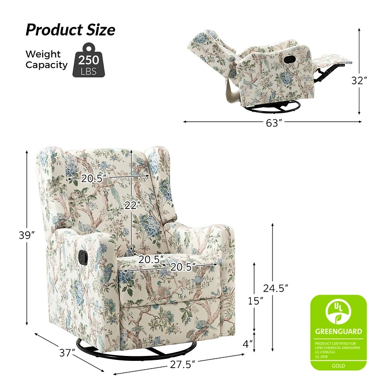 Yaffa Floral Swivel Gliders Manual Recliner