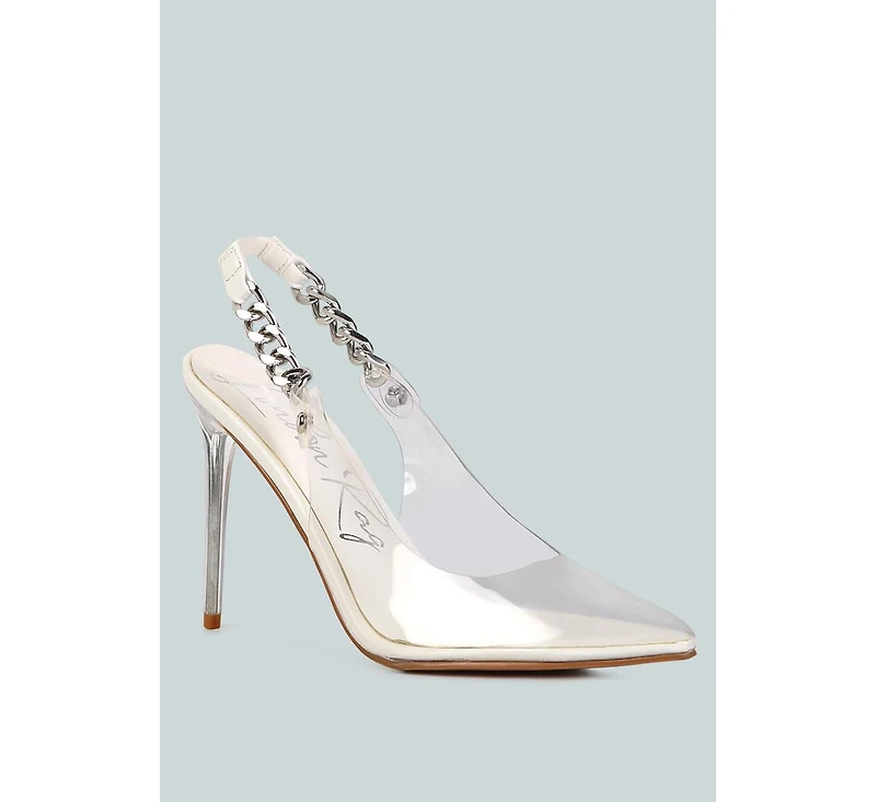 Womens Goddess Metallic Stiletto Heel Slingback Sandals