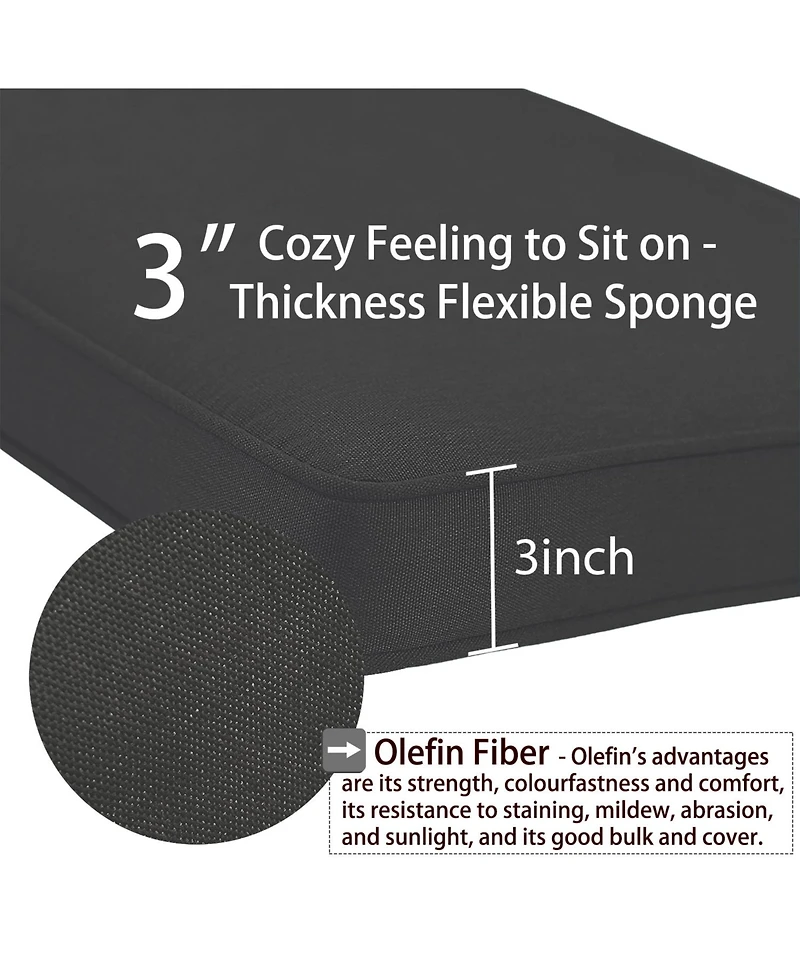 Aoodor Patio Bench Cushion Outdoor Olefin Fabric Slipcover Sponge Foam 46.5” x 17.7” 3” - Charcoal