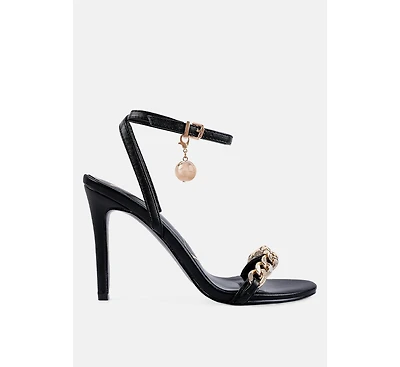 Womens Mooning Metal Chain Strap Stiletto Sandals
