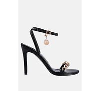 Womens Mooning Metal Chain Strap Stiletto Sandals