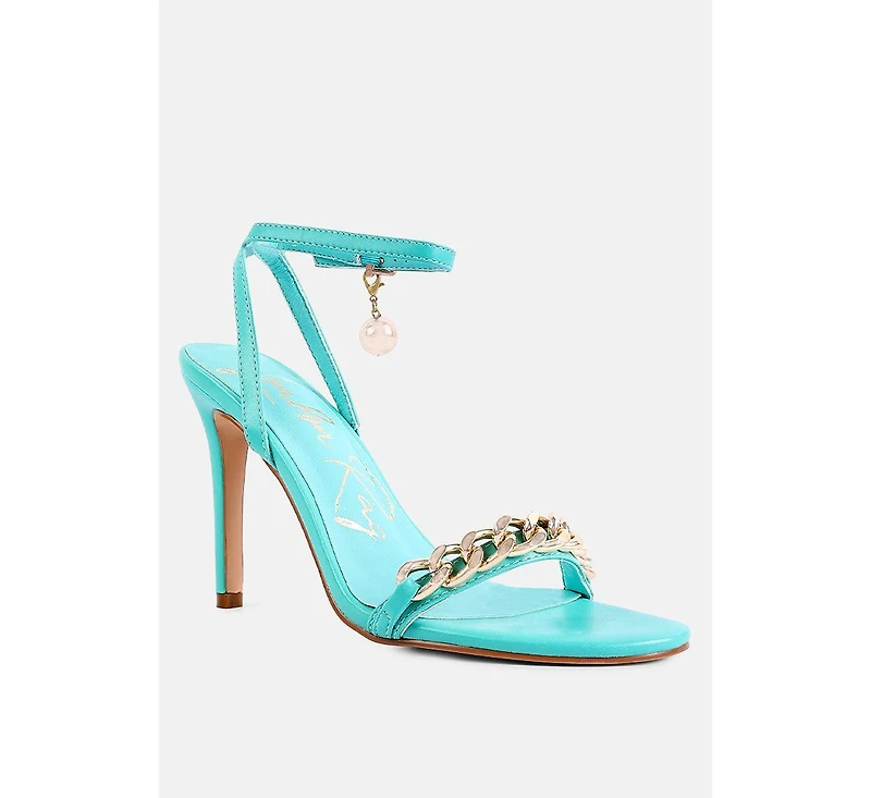 Womens Mooning Metal Chain Strap Stiletto Sandals
