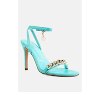 Womens Mooning Metal Chain Strap Stiletto Sandals