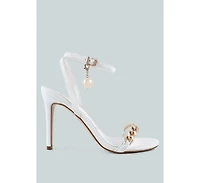 Womens Mooning Metal Chain Strap Stiletto Sandals