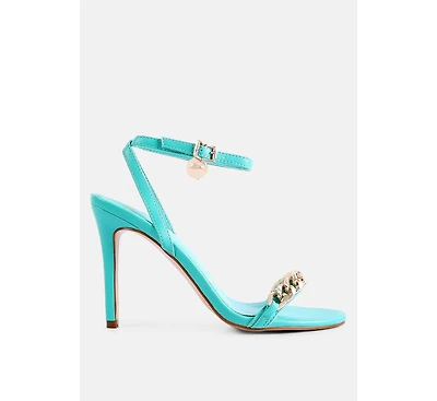 Womens Mooning Metal Chain Strap Stiletto Sandals