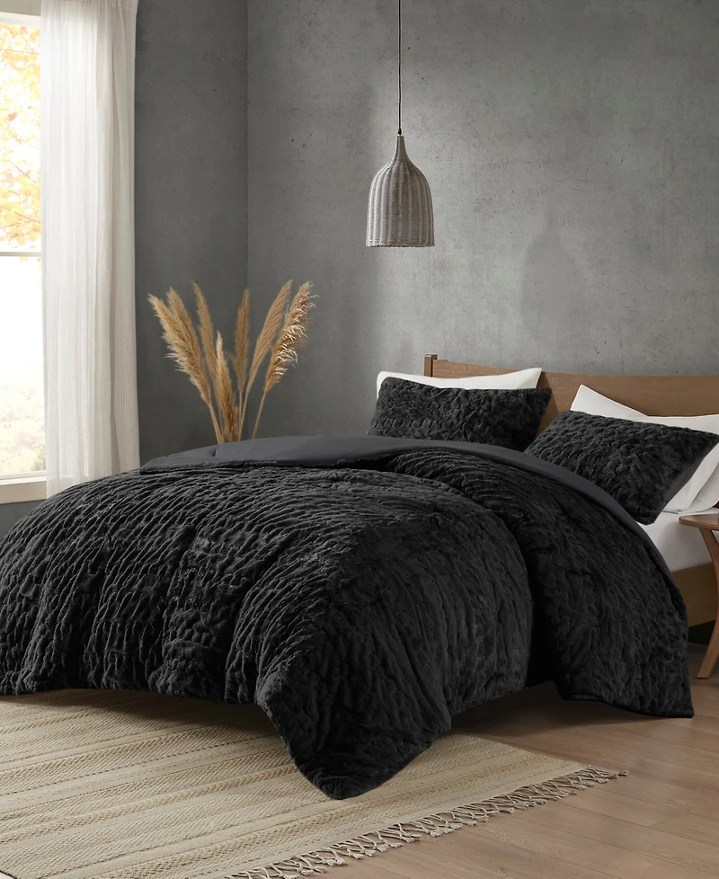 Madison Park Blair Ruched 3-Pc. Faux Fur Comforter Set, Full/Queen