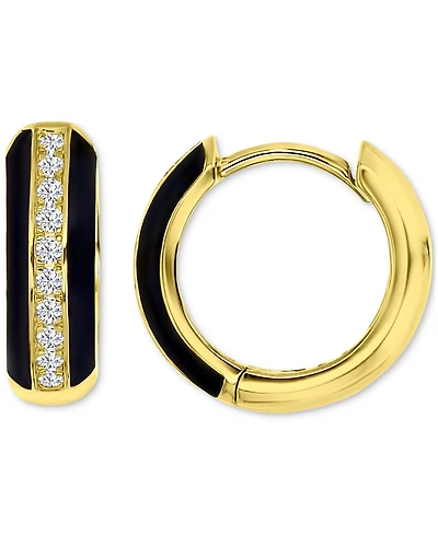Cubic Zirconia & Enamel Polished Small Hoop Earrings, 0.55"