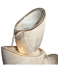 Three Urn 30" High Large Coastal Modern Indoor Outdoor Decor Faux Stone Floor Fountain with Light Led Cascading
