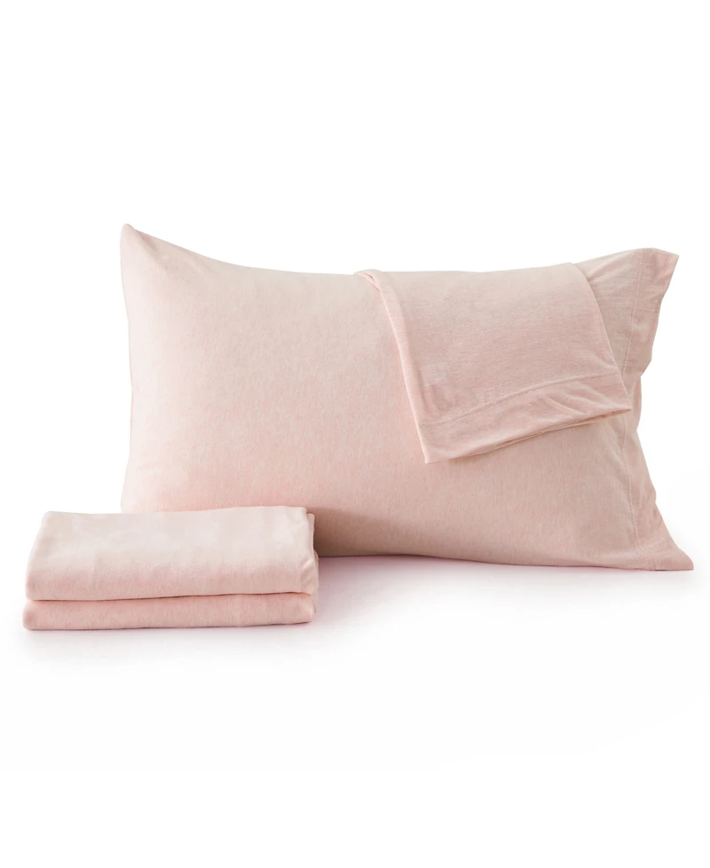 Premium Comforts Heathered Melange T-shirt Jersey Knit Cotton Blend 4 Piece Sheet Set