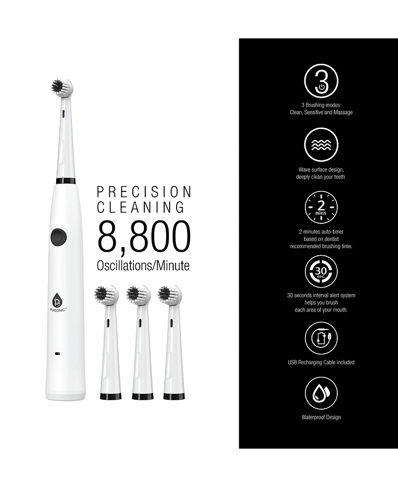 Mario Lopez Usb Rechargeable Electric Toothbrush With 3 Brush Heads