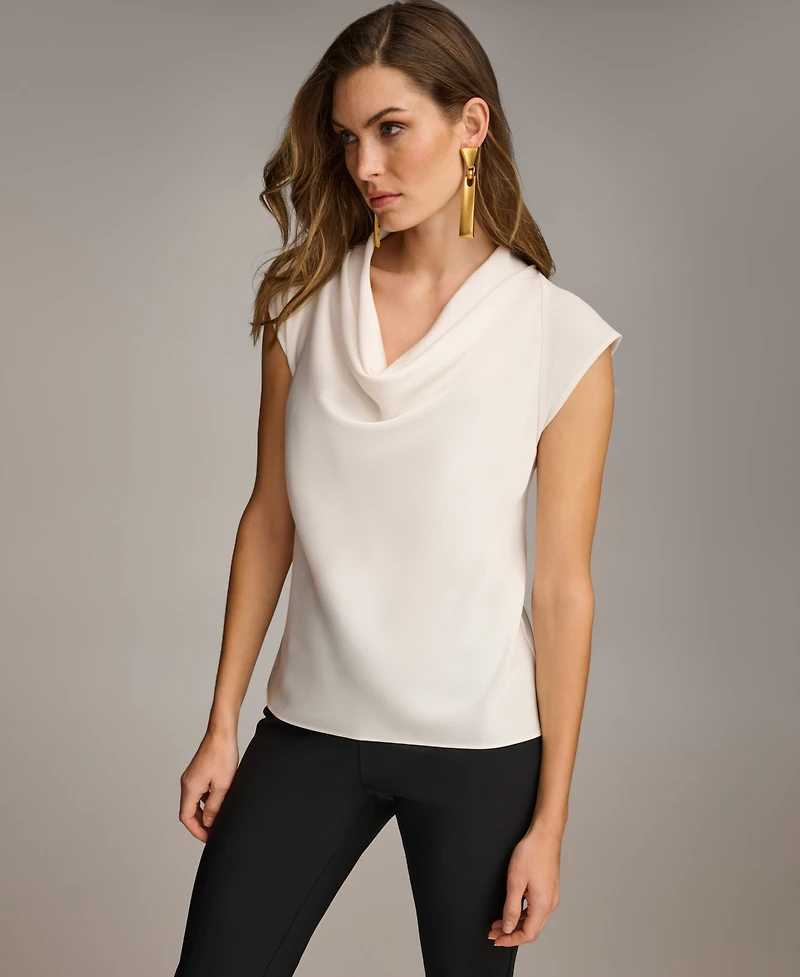 Donna Karan New York Women's Cowl-Neck Cap-Sleeve Top