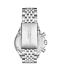 Stuhrling Men s RaceWay 1010 44mm Quartz Chronograph Watch, Blue Dial with Silver Subdials, Tachymeter Bezel, Stainless Steel Bracelet