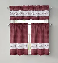 Kate Aurora Country Living Gingham Check Hope Faith Love 3 Pc Cafe Kitchen Curtain Set