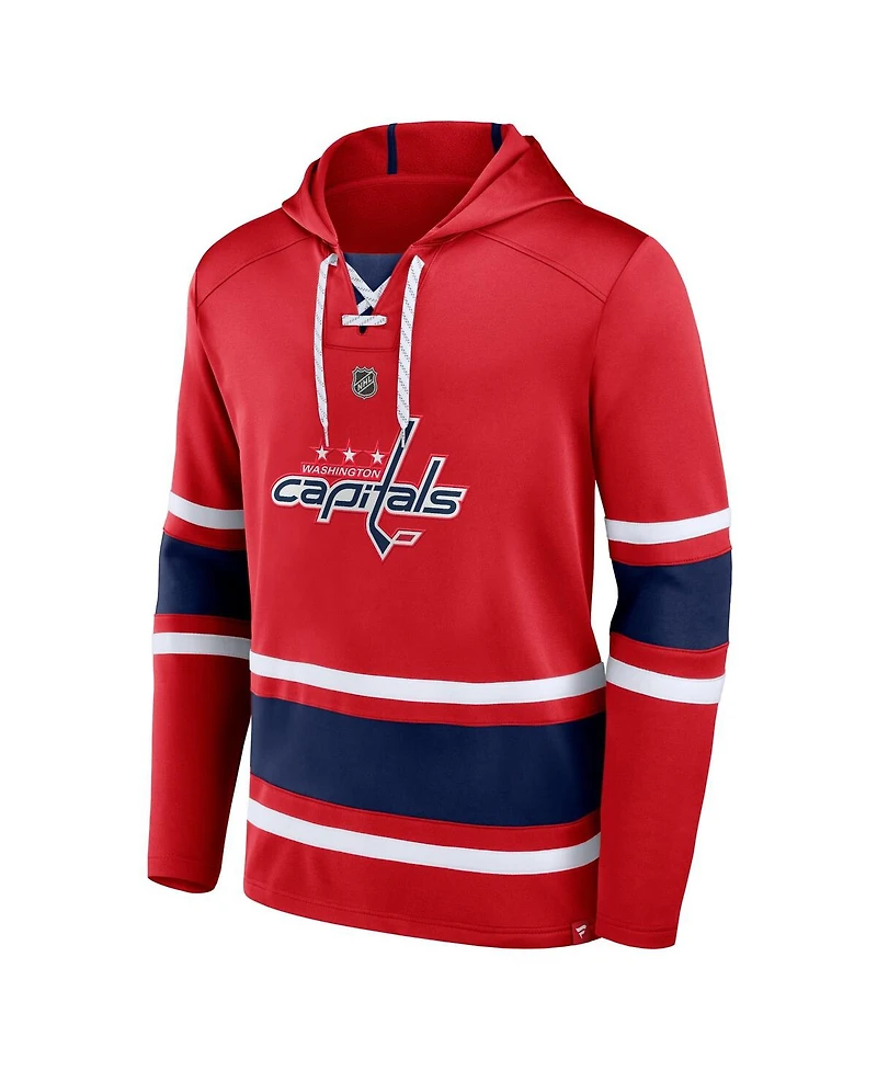 Men's Fanatics Tom Wilson Red Washington Capitals Name and Number Lace-Up Pullover Hoodie