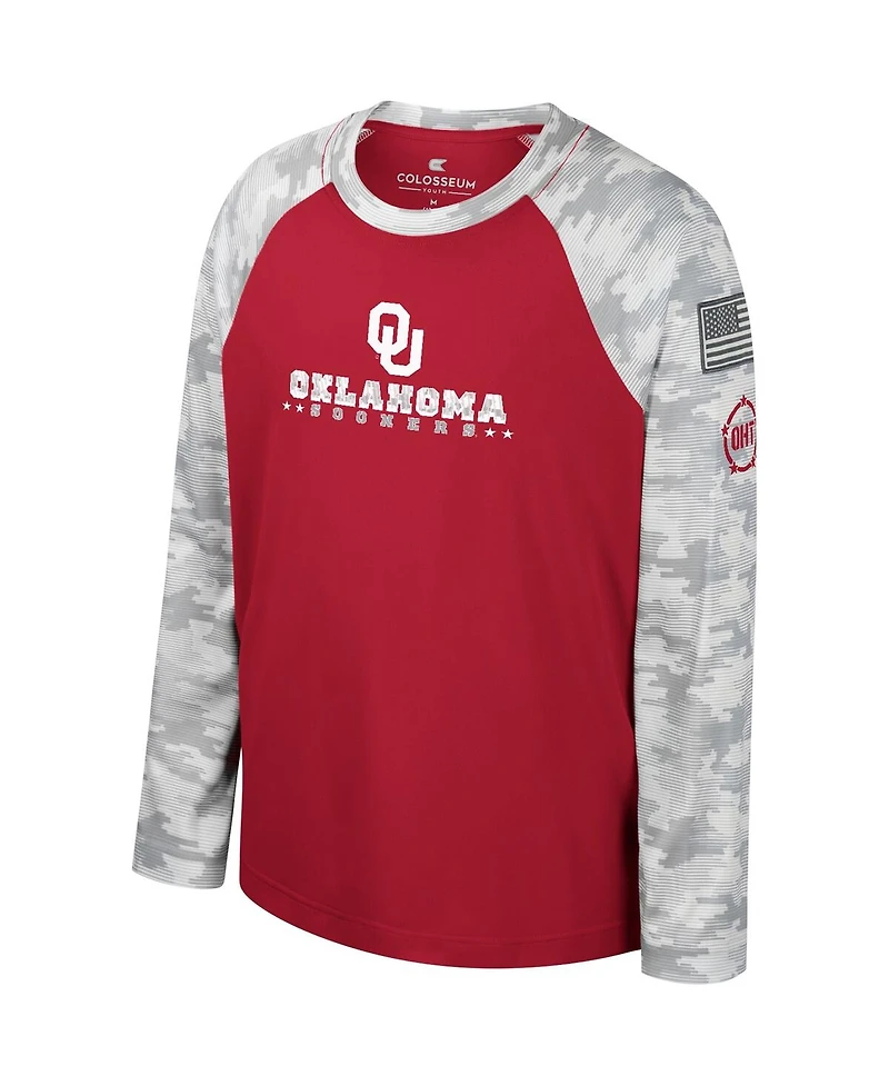 Big Boys Colosseum Crimson, Camo Oklahoma Sooners Oht Military-Inspired Appreciation Dark Star Raglan Long Sleeve T-shirt