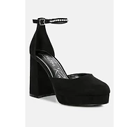 Womens Hettie Rhinestone Detail Ankle Strap Platform High Heels