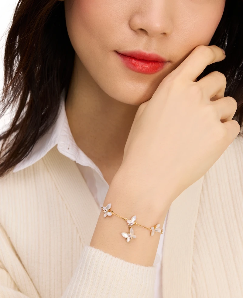 Kate Spade New York Gold-Tone Cubic Zirconia & Mother-of-Pearl Butterfly Link Bracelet