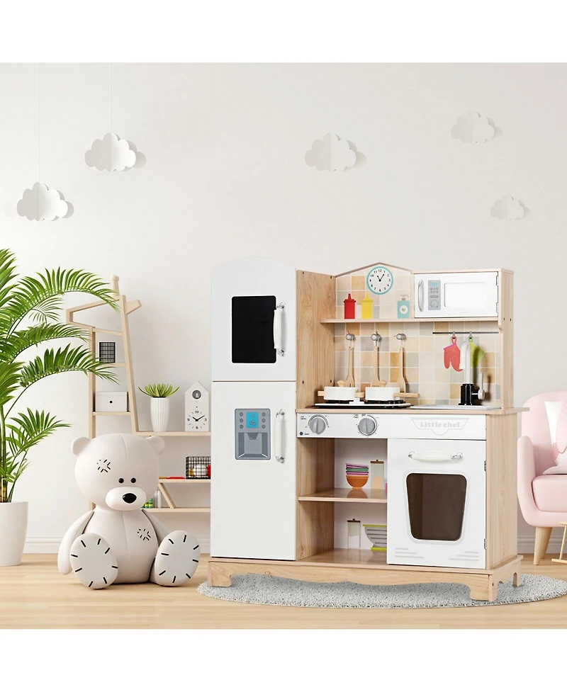 Wooden Kids Pretend Kitchen Playset Cooking Play Toy with Utensils and Sound