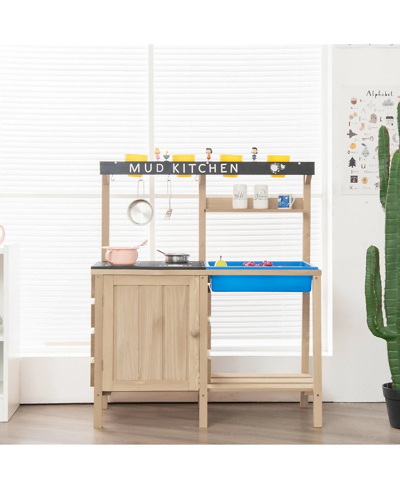 Outdoor Mud Kids Kitchen Playset Wooden Pretend Play Toy with Kitchenware