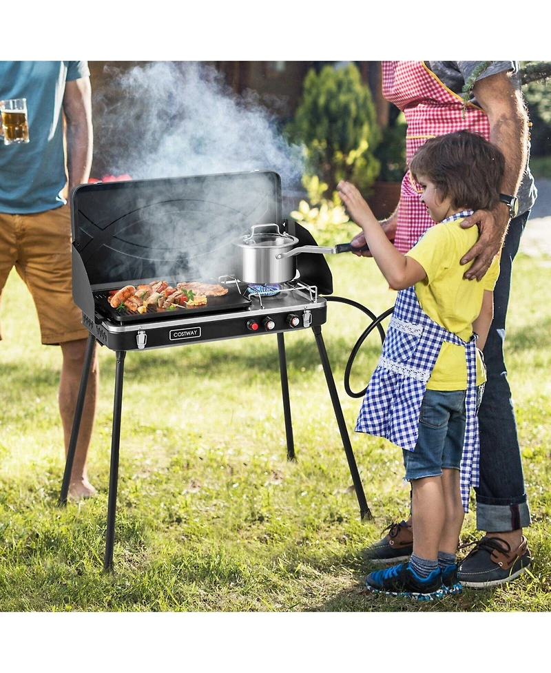 2-in-1 Gas Camping Grill and Stove with 4 Detachable Legs