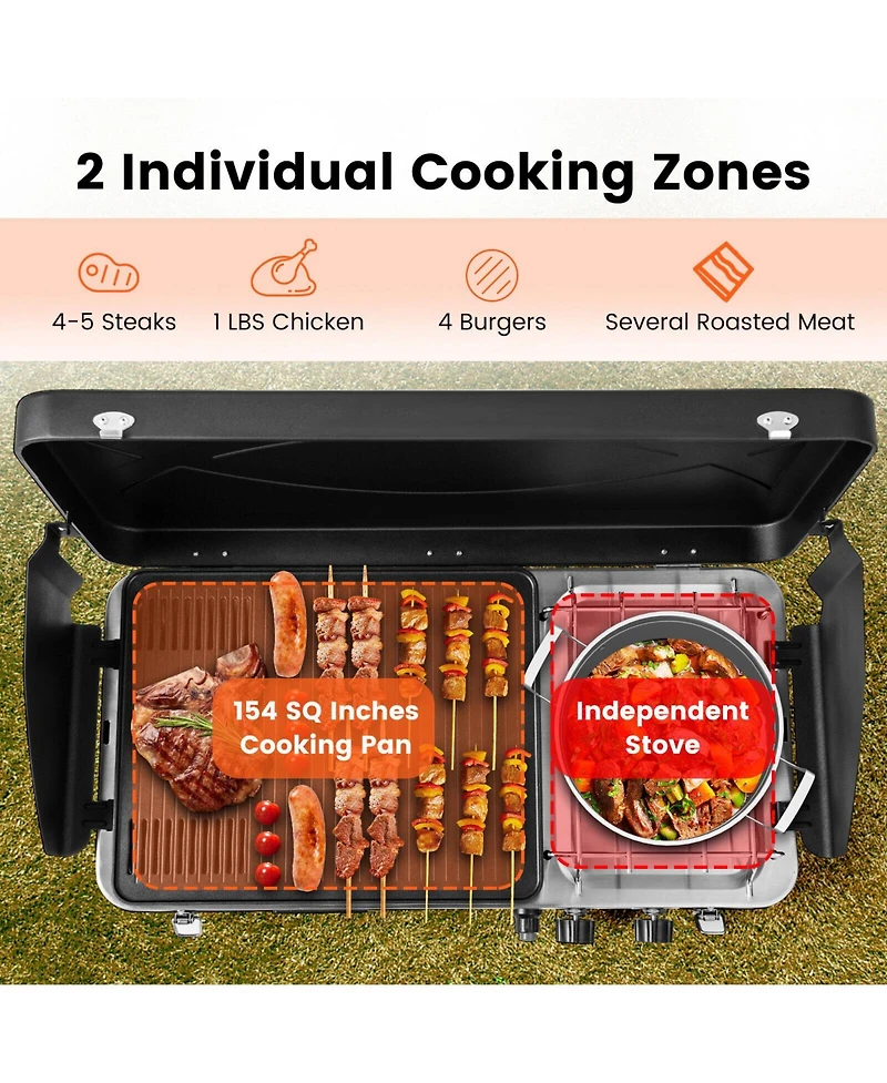 2-in-1 Gas Camping Grill and Stove with 4 Detachable Legs