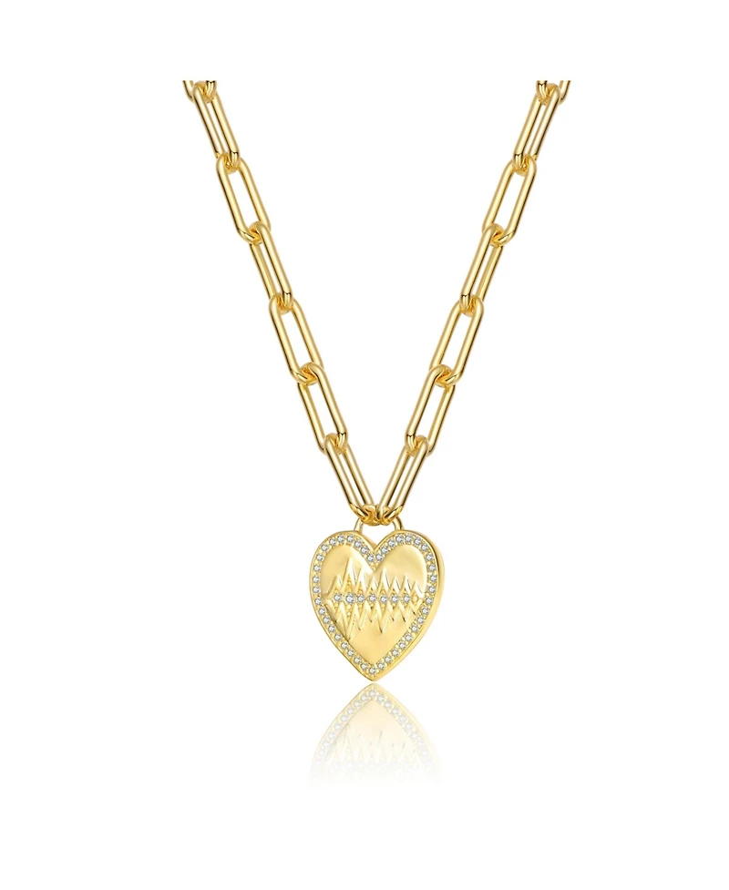 GiGiGirl Chic Teens/Young Adults 14K Gold Plated Cubic Zirconia Heart Charm Necklace