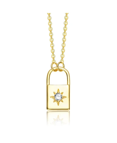 GiGiGirl Teens/Young Adults Sterling Silver 14K Gold Plated Cubic Zirconia Spring Ring Modern Necklace