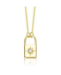 GiGiGirl Teens/Young Adults Sterling Silver 14K Gold Plated Cubic Zirconia Spring Ring Modern Necklace