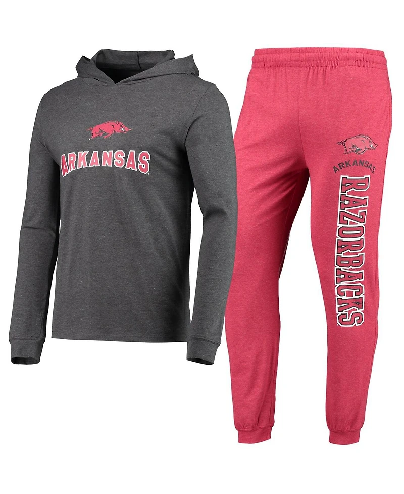 Men's Concepts Sport Cardinal, Heather Charcoal Arkansas Razorbacks Meter Long Sleeve Hoodie T-shirt and Jogger Pajama Set