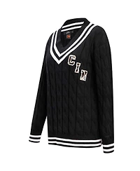 Women's Pro Standard Black Cincinnati Bengals Prep V-Neck Pullover Sweater