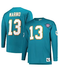 Men's Mitchell & Ness Dan Marino Aqua Miami Dolphins Big and Tall Cut Sew Player Name Number Long Sleeve T-shirt