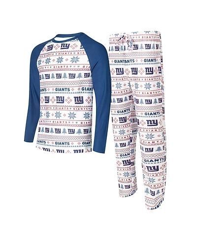 Men's Concepts Sport White, Royal New York Giants Tinsel Raglan Long Sleeve T-shirt and Pants Sleep Set