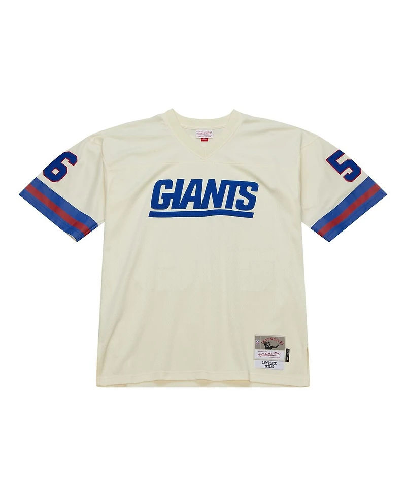 Men's Mitchell & Ness Lawrence Taylor Cream New York Giants Chainstitch Legacy Jersey