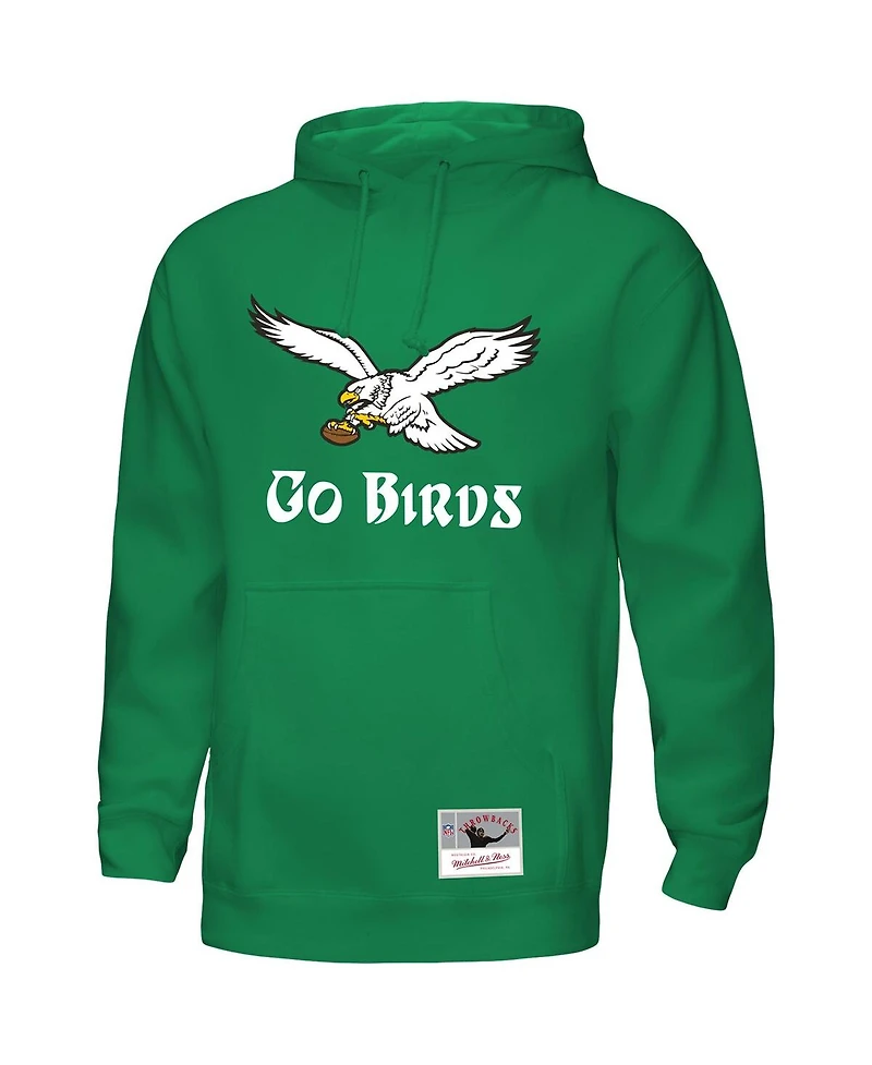Men's Mitchell & Ness Kelly Green Distressed Philadelphia Eagles Go Birds Pullover Hoodie