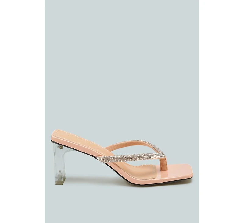 Litchi Rhinestone Embellished Strap Sandals