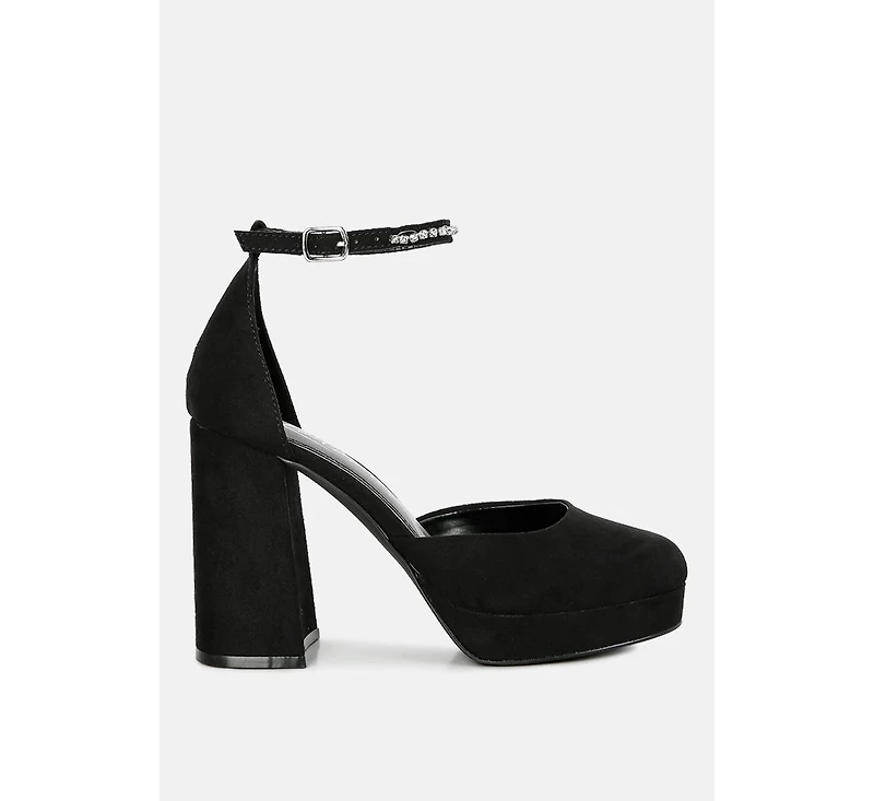 Womens Hettie Rhinestone Detail Ankle Strap Platform High Heels