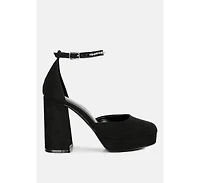 Womens Hettie Rhinestone Detail Ankle Strap Platform High Heels