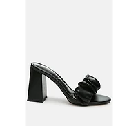 Womens Noie Ruched Strap Block Heel Sandals
