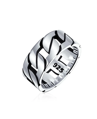 Bling Jewelry Biker Urban Wide Open Curb Chain Link Ring Band Gothic Tribal Solid .925 Sterling Silver Handmade Turkey