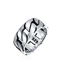 Bling Jewelry Biker Urban Wide Open Curb Chain Link Ring Band Gothic Tribal Solid .925 Sterling Silver Handmade Turkey
