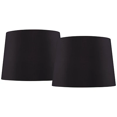 Springcrest Set of 2 Black Faux Silk Medium Drum Lamp Shades 11" Top x 13" Bottom x 9.5" Slant x 9.5" High (Spider)