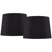 Springcrest Set of 2 Black Faux Silk Medium Drum Lamp Shades 11" Top x 13" Bottom x 9.5" Slant x 9.5" High (Spider)