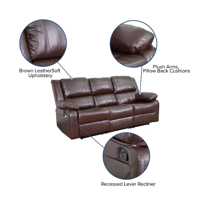 Bustle Back Leathersoft Sofa With Two Built-In Recliners