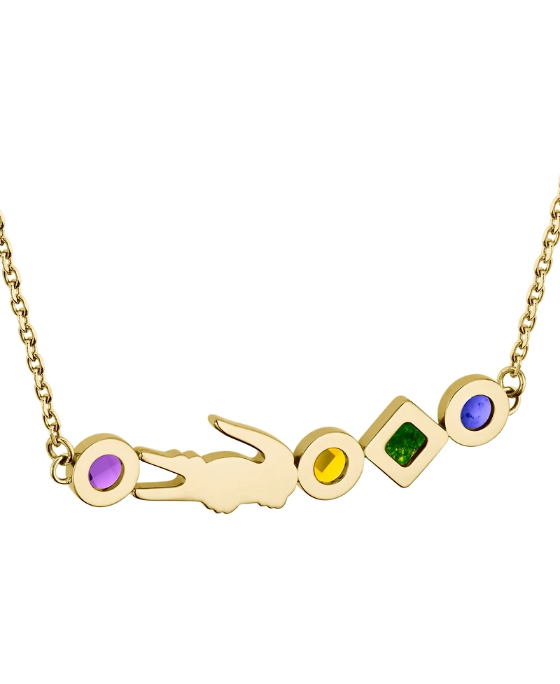 Lacoste Gold-Tone Deva Multicolor Stone Pendant Necklace, 17" + 2" extender