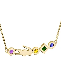 Lacoste Gold-Tone Deva Multicolor Stone Pendant Necklace, 17" + 2" extender