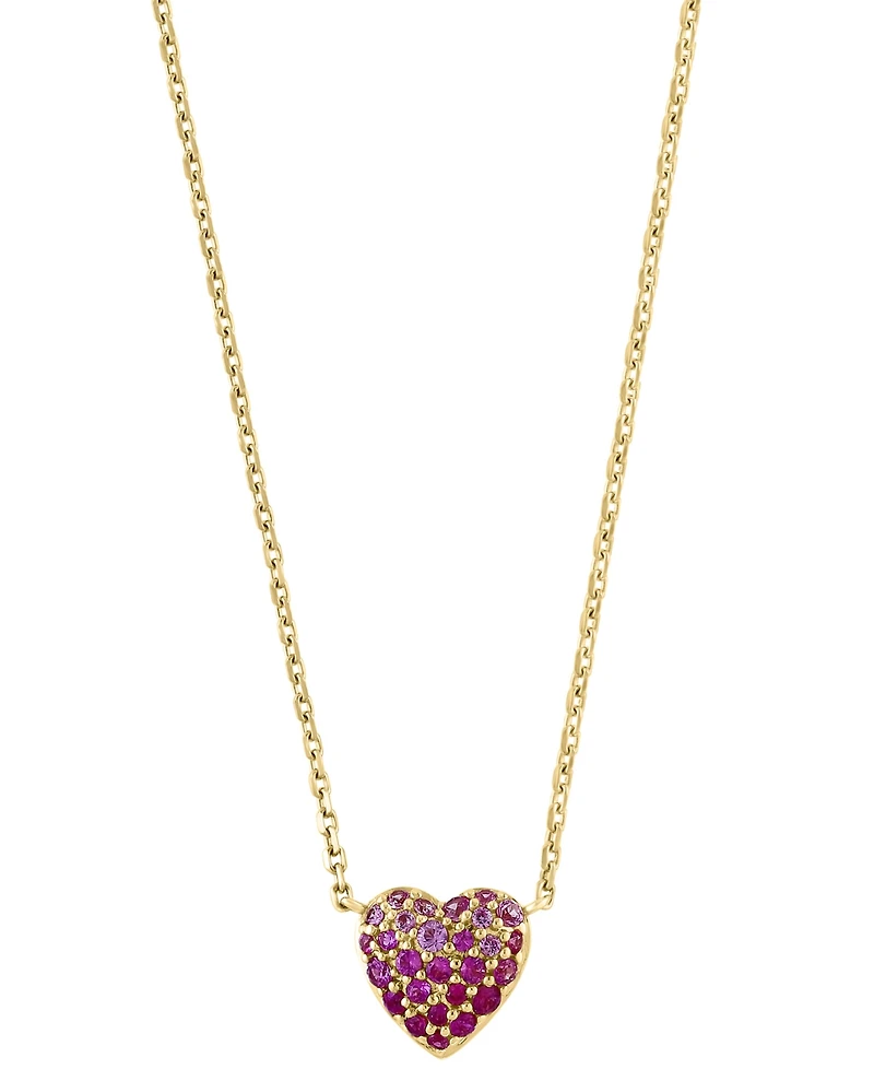Effy Pink Sapphire (1/3 ct. t.w.) & Ruby (3/8 ct. t.w.) Heart Ombre Cluster Pendant Necklace in 14k Gold, 18" + 1" extender