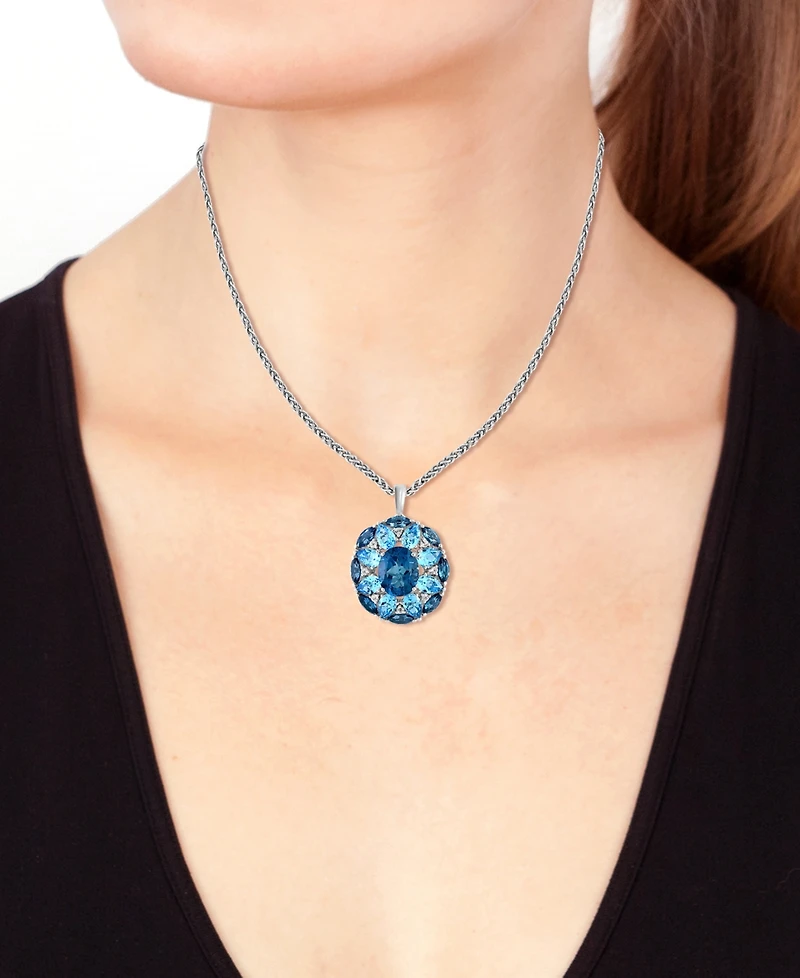 Effy Multi-Topaz Flower 18" Pendant Necklace (11-3/4 ct. t.w.) in Sterling Silver